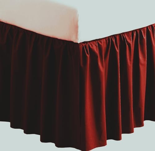 3 Sided Split Corner Dust Ruffled Bed Skirt Burgundy