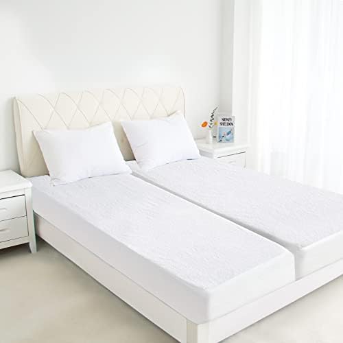 Split King Mattress Protector - 14 Terry Waterproof Fitted Sheet Cover White