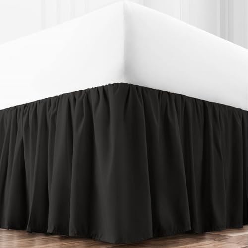 3 Sided Split Corner Dust Ruffled Bed Skirt in Black