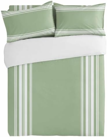 Alandar Home 3 Piece Bedding Set Sage Green White Stripes