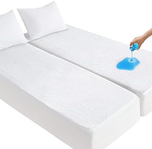 Split King Mattress Protector - 14 Terry Waterproof Fitted Sheet Cover White