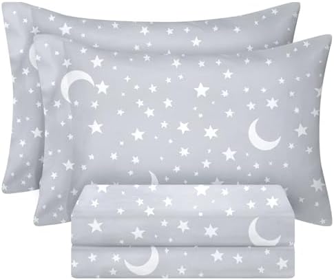 BYSURE Kids Sheets Set MoonStars 4 Piece Deep Pocket
