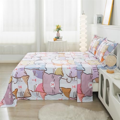 lishjekee Cat Sheets Twin 3PCS Kids Bedding Set