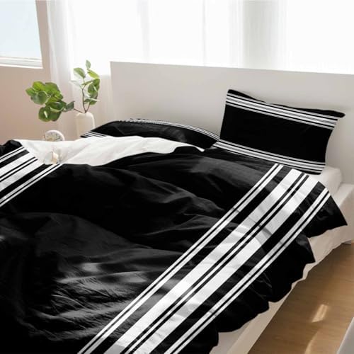 Alandar Home 3 Piece Bedding Set Black and White Stripes