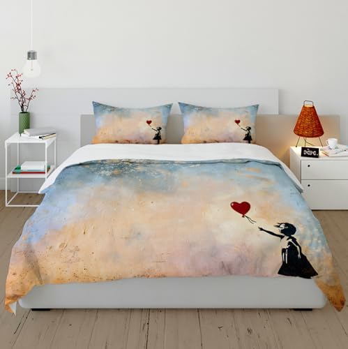 HOBBOY Kids Duvet Cover Set Balloon Girl Pattern