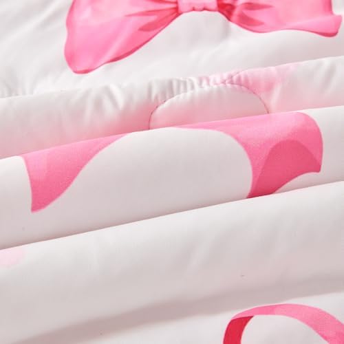 Wajade 7-Piece Pink Bow Twin Bedding Set for Girls