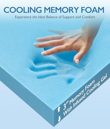 SINWEEK 3 Inch Cooling Memory Foam Mattress Topper