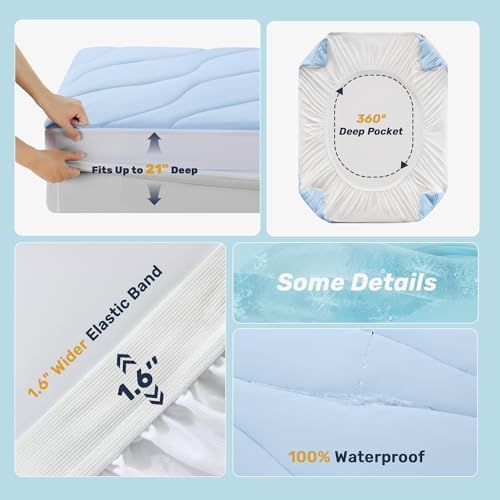 UNIKOME Waterproof Cooling Mattress Pad Twin - Light Blue 39x75