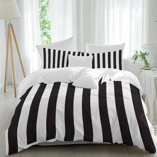 Sabolny Black White Striped Queen Duvet Cover Set 3 Piece