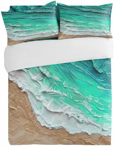 3 Piece Beach Waves Green Gradient Duvet Cover Set