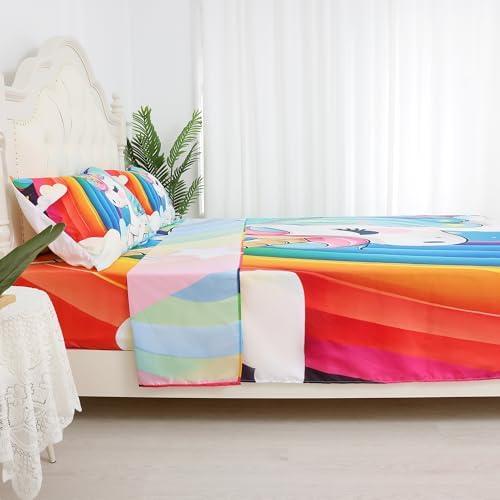 FUYEUN Unicorn Bedding Set 4Pcs Rainbow Sheets for Kids