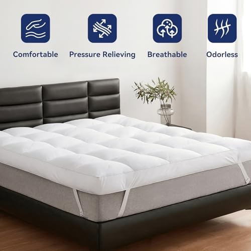 LeWinBedding Dual Layer Goose Feather Mattress Topper Queen Size
