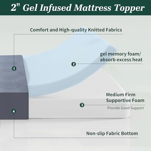 VECELO 2-inch Gel Memory Foam Mattress Topper California King