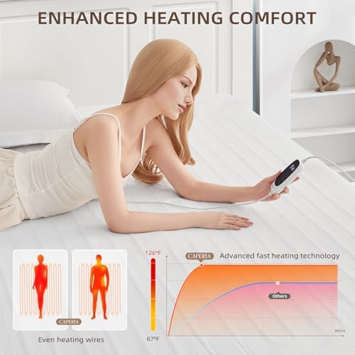 Caperia Heated Mattress Pad Queen Size 9 Heat Settings Dual Control