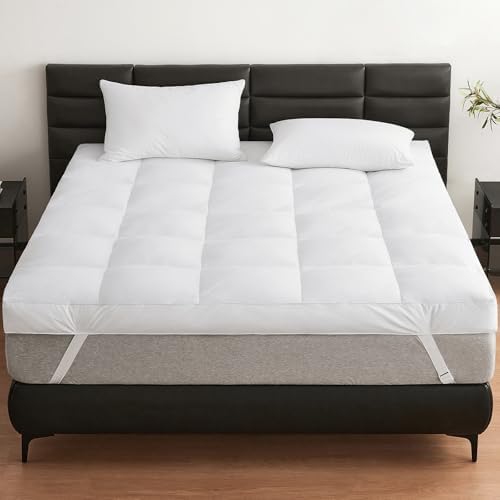 LeWinBedding Dual Layer Goose Feather Mattress Topper Queen Size