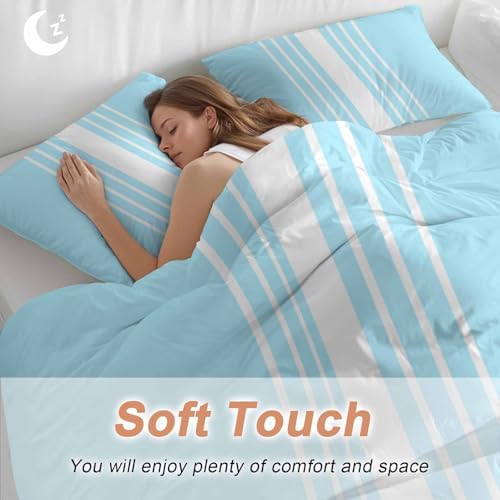 Sabolny Sky Blue Queen Duvet Cover Set with 2 Throw Pillowcases