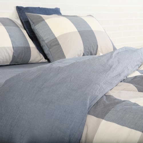 NSNLGSGC Twin Duvet Cover Set Navy Blue Linen Feel