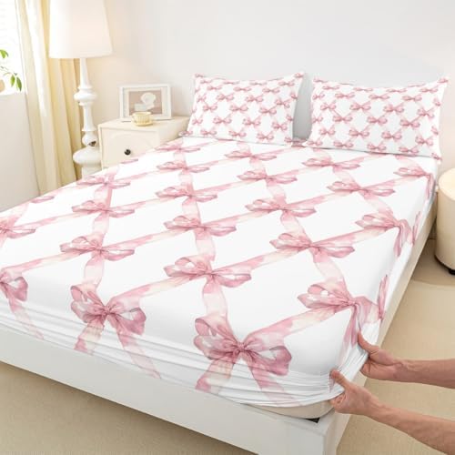 Manfei Pink Bowknot Twin Size Sheet Set