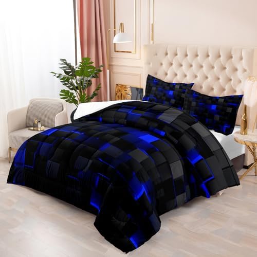 Geometric Blue Black Comforter Set 3 Piece Full Size 1