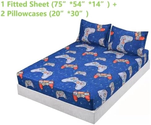 SDIII Blue Gamer Full Fitted Sheet Set with 2 Pillowcases