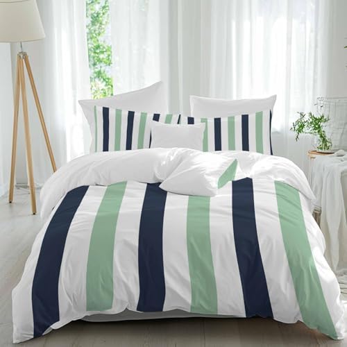 Sabolny Green Vertical Stripes Duvet Cover Set 3 Piece
