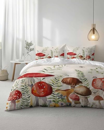 ZOE GARDEN Red Mushrooms Queen Duvet Cover Set