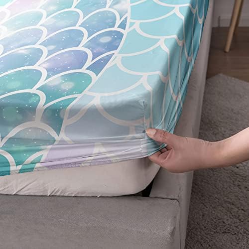 Datura Home 4Pcs Kids Rainbow Scales Bedding Set with Pillowcases