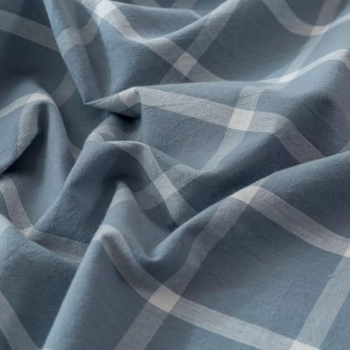 BuLuTu Blue White Plaid Duvet Cover Twin Set