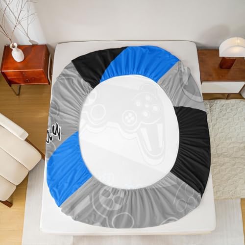 Feelyou Kids Gamer Bed Sheet Set Blue Black Queen