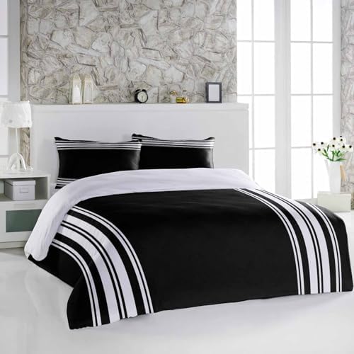 Alandar Home 3 Piece Bedding Set Black and White Stripes