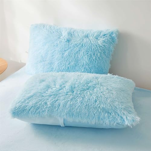 Fluffy Blue Comforter Set Twin Size 2 Pieces
