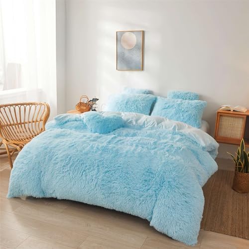 Fluffy Blue Comforter Set Twin Size 2 Pieces