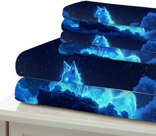 GIPNIAU 3D Print Duvet Cover Set Wolf Blue California King