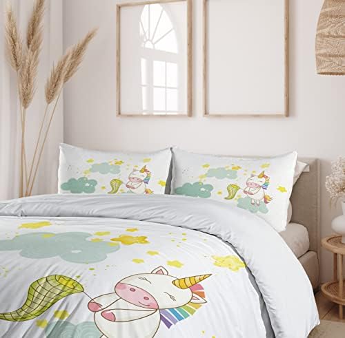 Ambesonne Unicorn Duvet Cover Set - 3 Piece Yellow Green