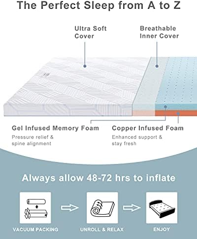 BedStory 4 Inch Gel Memory Foam Mattress Topper King