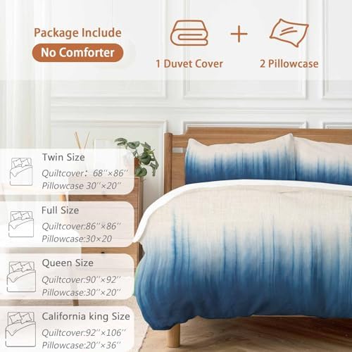 Forest Blue Queen Duvet Cover Set with 2 Throw Pillows