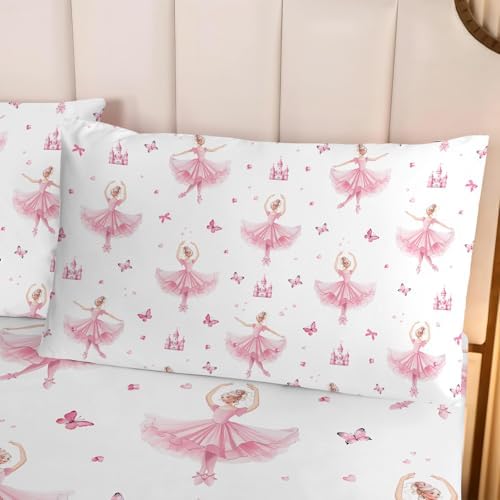 NiuOne 4Pcs Ballet Dancer Girls Sheet Set Twin Size Pink Bedding