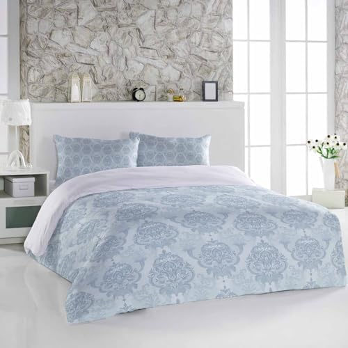 3 Piece Bedding Set Baroque Blue Floral Duvet Cover Set