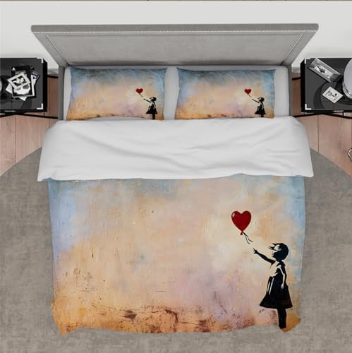 HOBBOY Kids Duvet Cover Set Balloon Girl Pattern