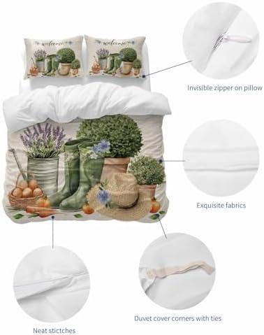 ZOE GARDEN Botanical Flowers Duvet Cover Set 3 Pieces Full Size
