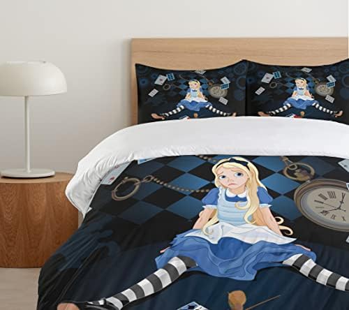 Ambesonne Alice in Wonderland Duvet Set Dark Blue Sepia