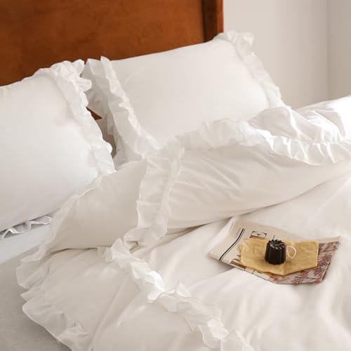 White Ruffle Duvet Cover Set 3Pcs King Size 100 Microfiber