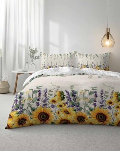 ZOE GARDEN Sunflower Eucalyptus Duvet Cover Set 3 Piece