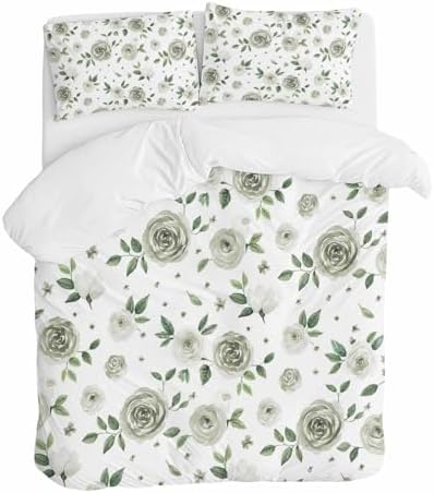 Sage Flower Bedding Queen Duvet Set 3 Pieces