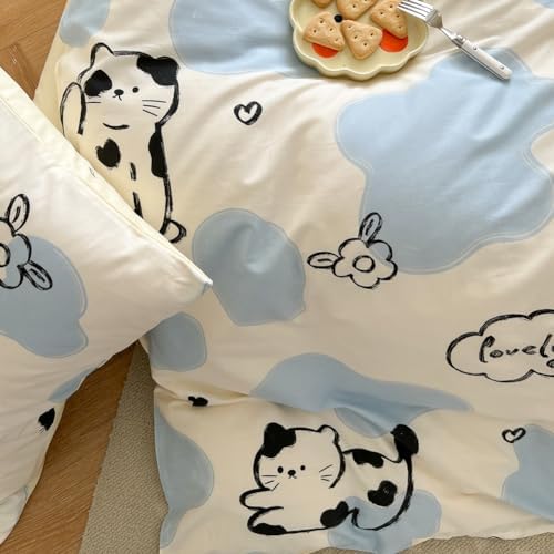 LIWHENHAO Cute Cat Duvet Cover Set Twin Size with Pillowcases