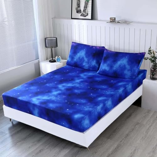 SDIII Blue Galaxy Fitted Sheet Set with Pillowcases