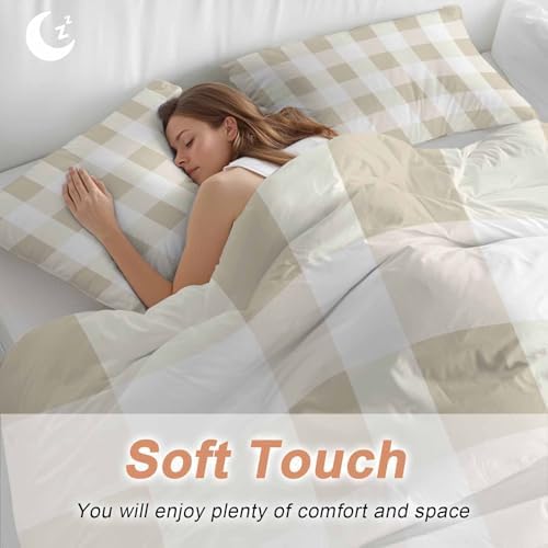 Sabolny Beige White Plaid Queen Duvet Cover Set 3 Piece