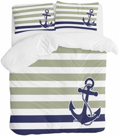 Sabolny Striped Anchor Bedding Duvet Cover Set