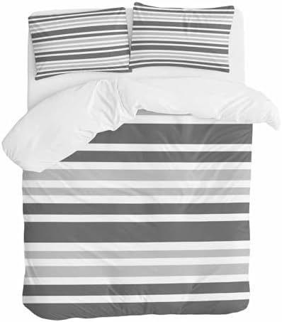 Sabolny Grey Striped Queen Duvet Cover Set