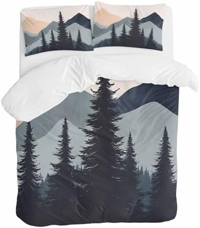 Sabolny Mountain Forest Queen Duvet Cover Set with Throw Pillowcases